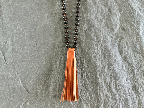 MALA BLACK ONYX COPPER TASSEL