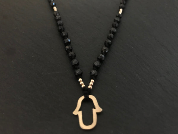 MALA HAMSA 14K GOLD BLACK SAPPHIRE