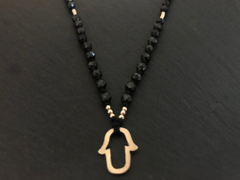 MALA HAMSA 14K GOLD BLACK SAPPHIRE