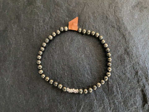 PYRITE BRACELET STERLING SILVER NATURAL LEATHER