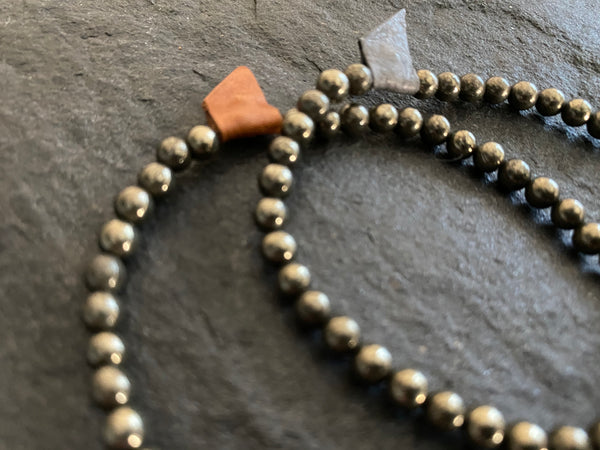 PYRITE BRACELET STERLING SILVER NATURAL LEATHER