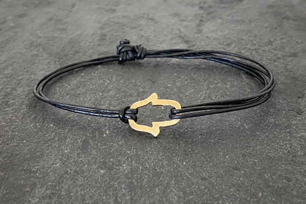 HAMSA 14K GOLD LEATHER BRACELET