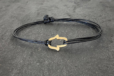 HAMSA 14K GOLD LEATHER BRACELET