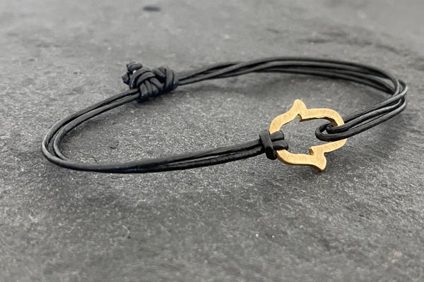 HAMSA 14K GOLD LEATHER BRACELET