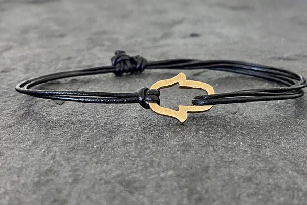 HAMSA 14K GOLD LEATHER BRACELET