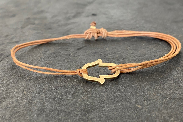 HAMSA 14K GOLD LEATHER BRACELET