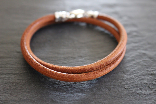 LEATHER DOUBLE WRAP BRACELET STERLING SILVER