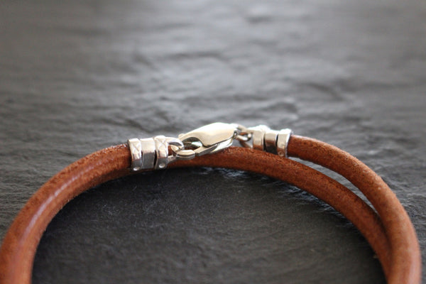 LEATHER DOUBLE WRAP BRACELET STERLING SILVER