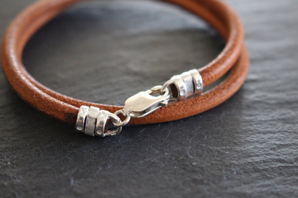 LEATHER DOUBLE WRAP BRACELET STERLING SILVER