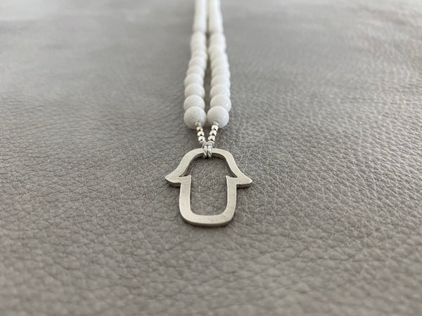 MALA HAMSA STERLING SILVER WHITE CORAL