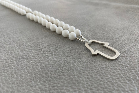 MALA HAMSA STERLING SILVER WHITE CORAL