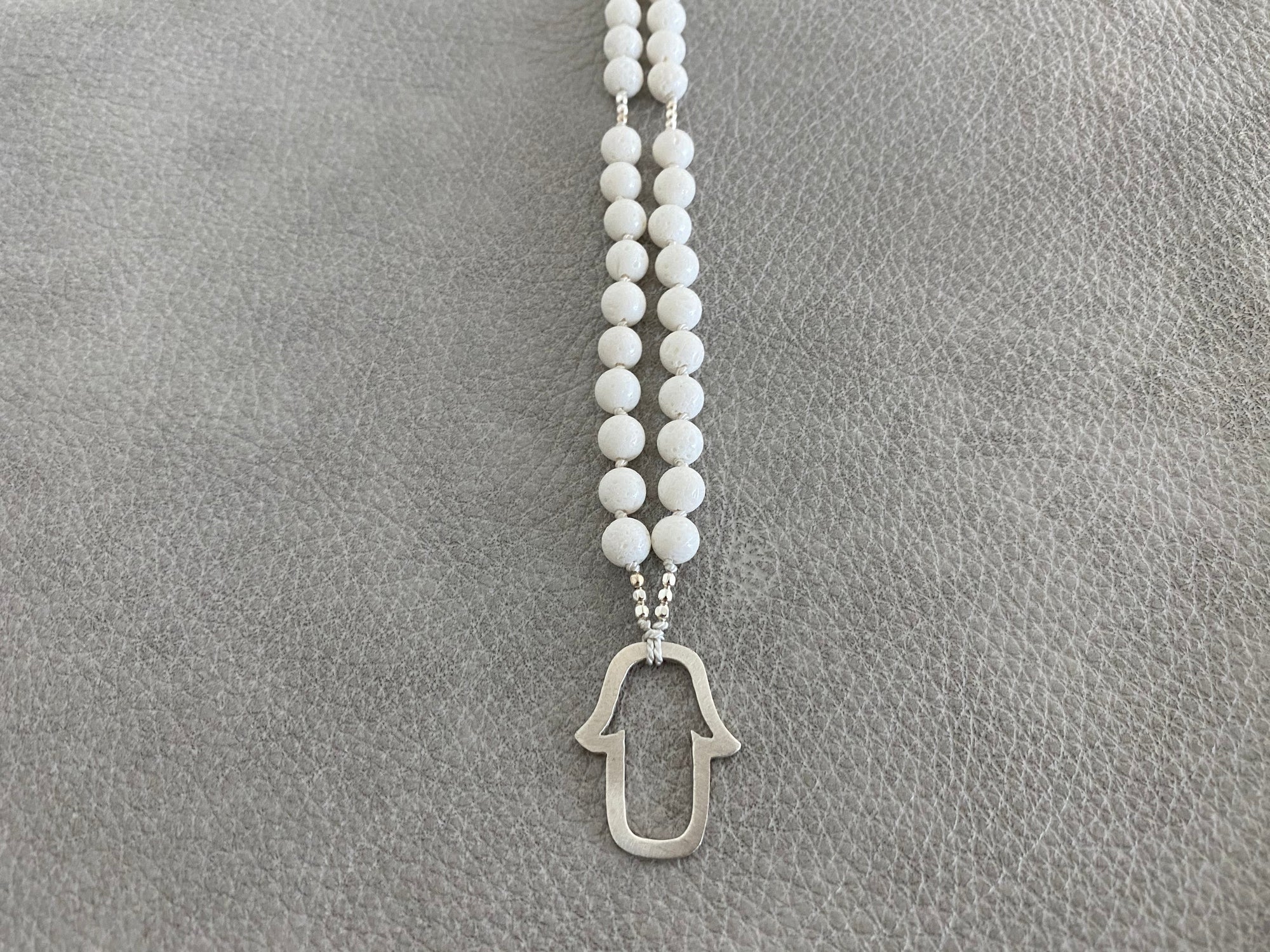 MALA HAMSA STERLING SILVER WHITE CORAL