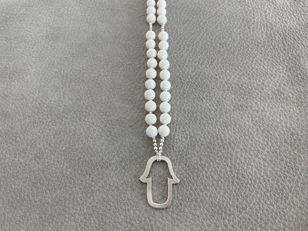MALA HAMSA STERLING SILVER WHITE CORAL