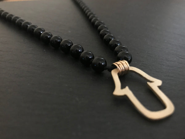 MALA HAMSA 14K GOLD BLACK ONYX